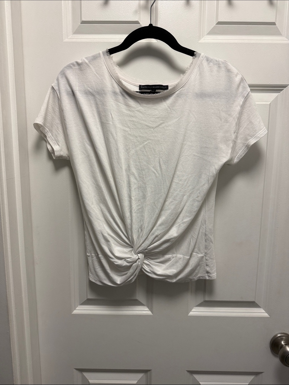 White House Black Market White Twist-Front Short Sleeve Tee - Small